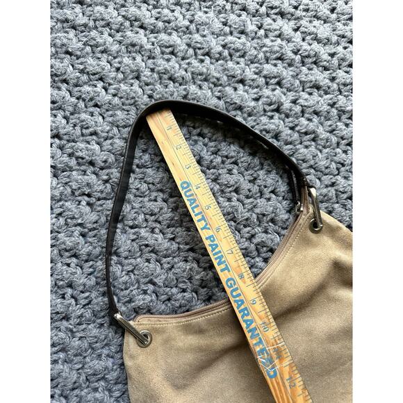 VTG Eddie Bauer Suede Shoulder Tote Bag Purse Tan Y2k Brown Cow Leather - Picture 9 of 13